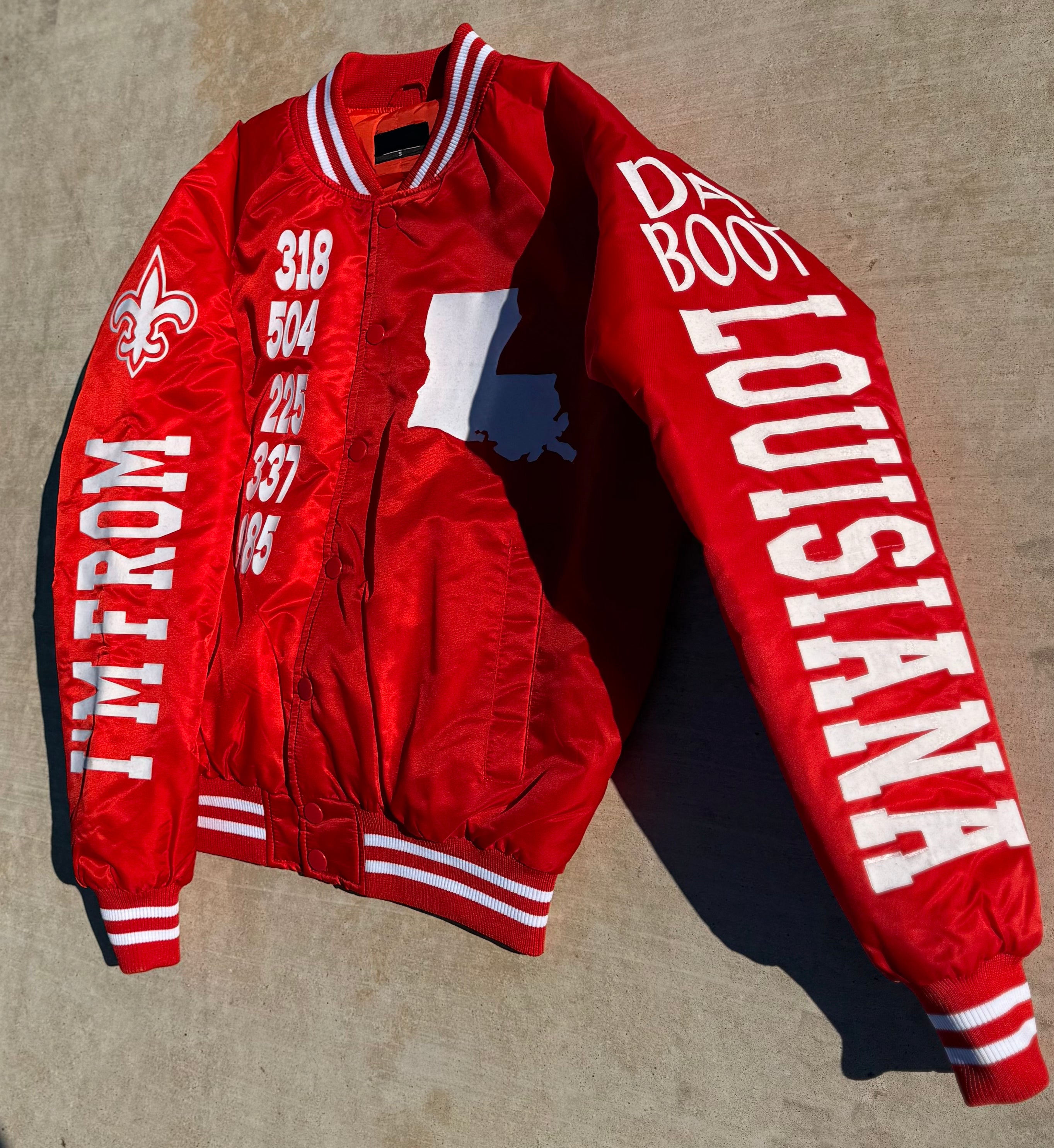 Red and White IM FROM LOUISIANA Bomber Jacket
