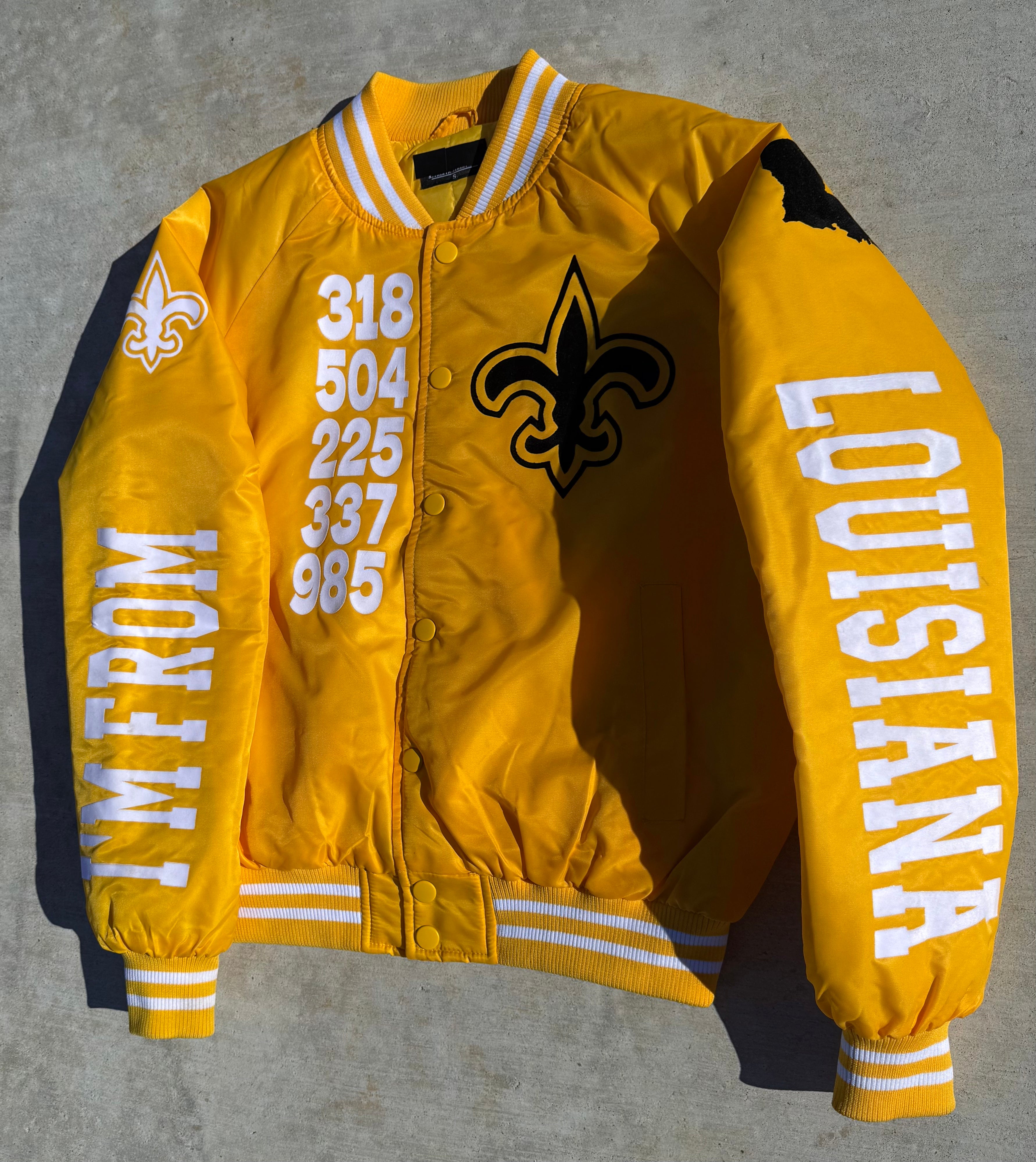 Gold and White IM FROM LOUISIANA Bomber Jacket