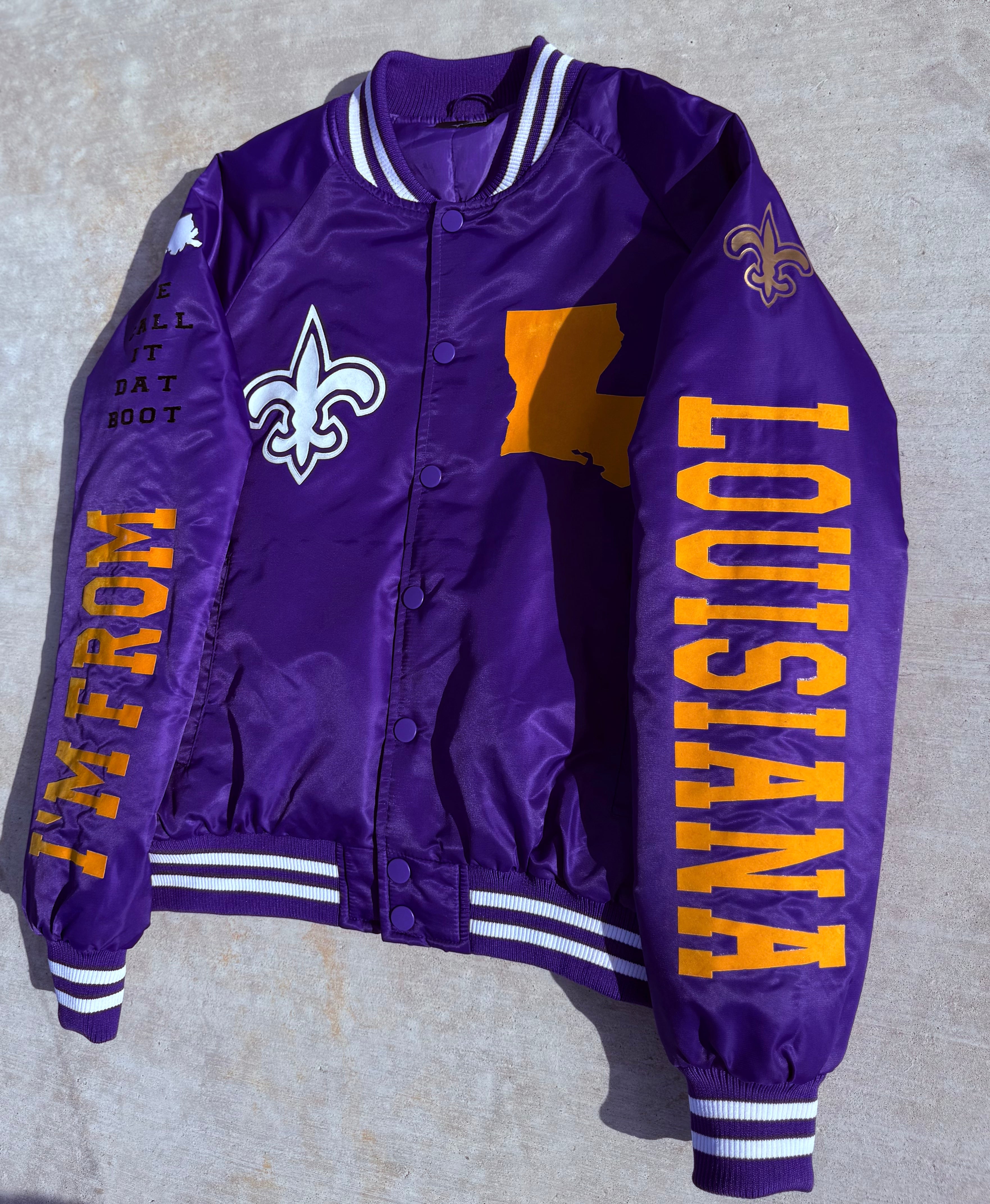 Purple and Gold IM FROM LOUISIANA Bomber Jacket