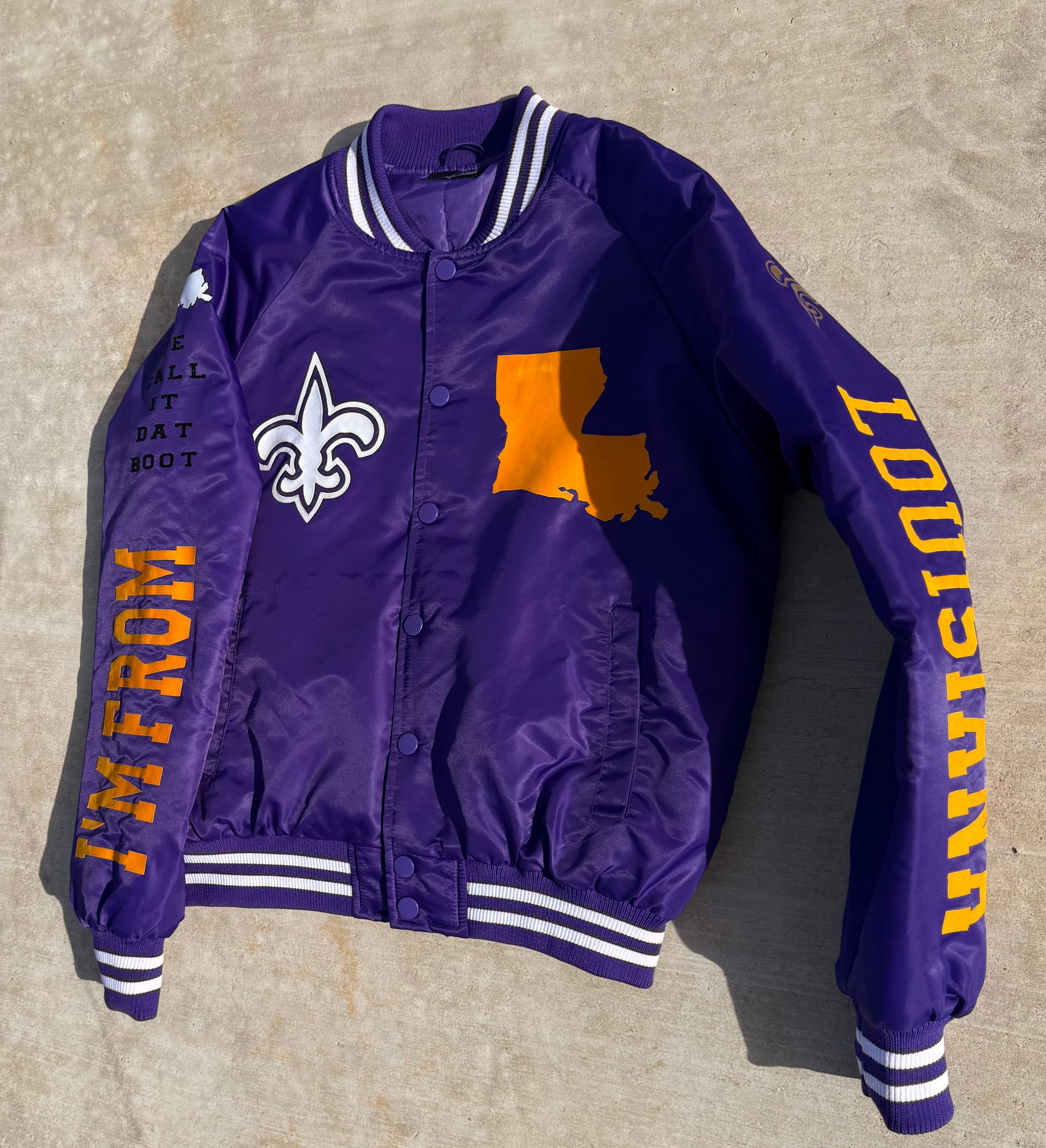 Purple and Gold IM FROM LOUISIANA Bomber Jacket