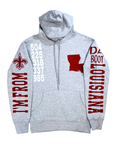 Grey and Red "IM FROM LOUISIANA" Custom Hoodie